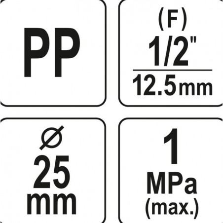 88864 FLO Conector pentru tevi PP, 25 mm x 1/2" x 25 mm, 10 BAR