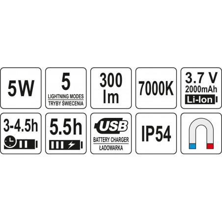 YT-81819 YATO Proiector portabil COB LED 5W, 300LM