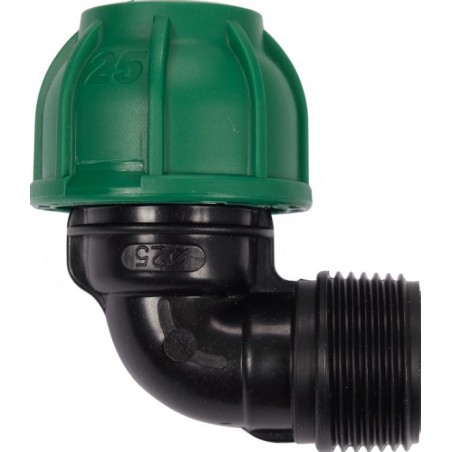 88870 FLO Conector pentru tevi PP,90 grade,dimensiune 25mm x 1",10 BAR