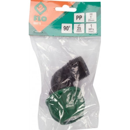 88870 FLO Conector pentru tevi PP,90 grade,dimensiune 25mm x 1",10 BAR