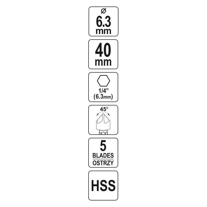YT-44721 YATO Freza pentru metal HEX 1/4, diametru 6.3mm, lungime 40mm