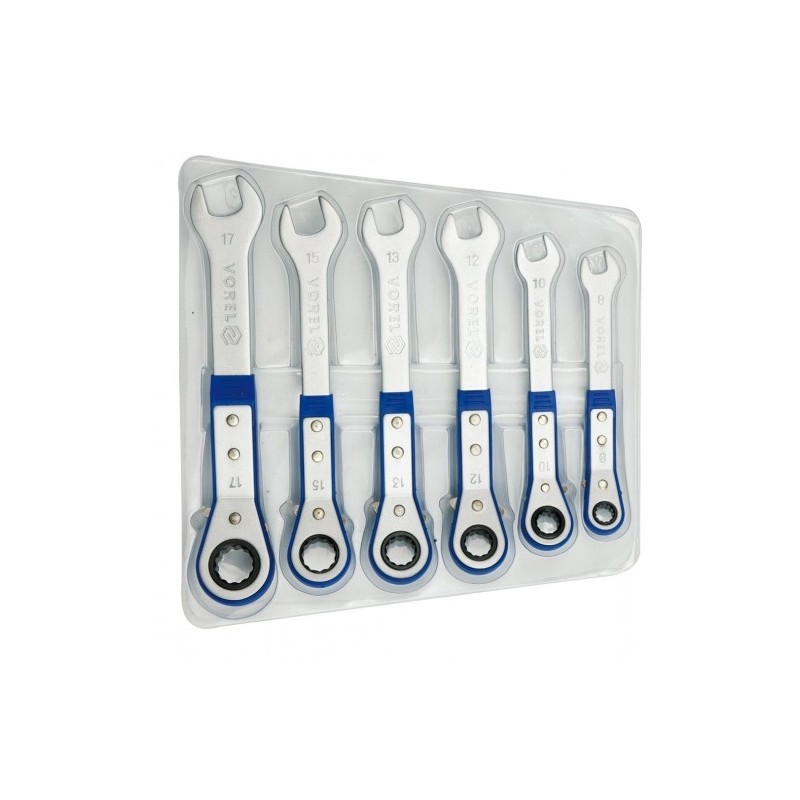 52830 VOREL Set 6 chei combinate cu clichet 8, 10, 12, 13, 15, 17 mm