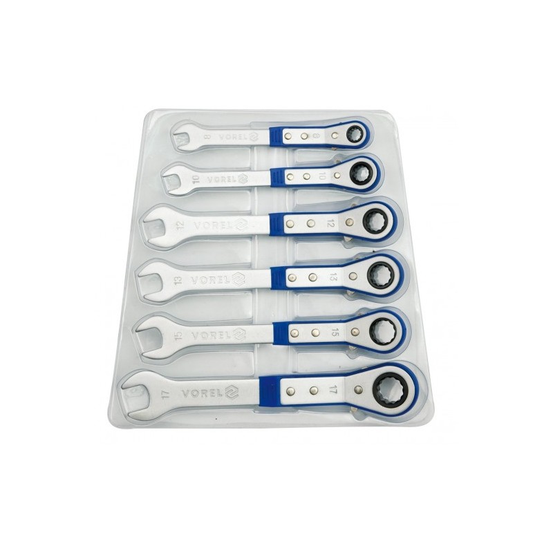 52830 VOREL Set 6 chei combinate cu clichet 8, 10, 12, 13, 15, 17 mm