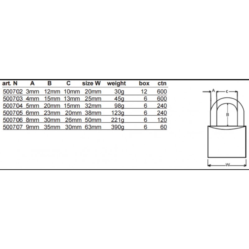 500704 TOPSTRONG Lacat din alama cu 3 chei, dimensiune 32 mm