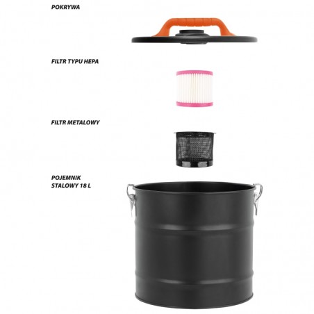 72920 VOREL Filtru aspirator cenusa, capacitate 18 L