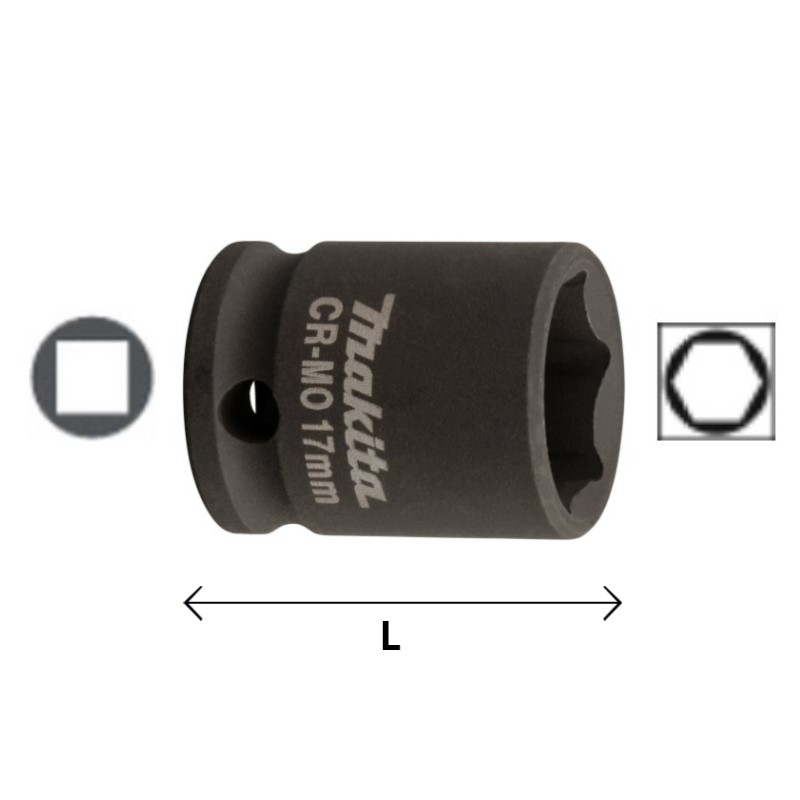 B-39992 MAKITA Cheie tubulara hexagonala 17mm,patrat 3/8",lungime 30mm