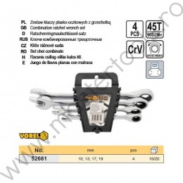 52661 VOREL Set 4 chei combinate cu clichet 10-13-17-19 mm