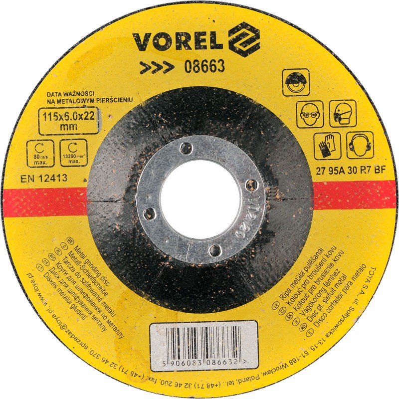 08663 VOREL Disc pentru slefuit metale 115x22x6mm