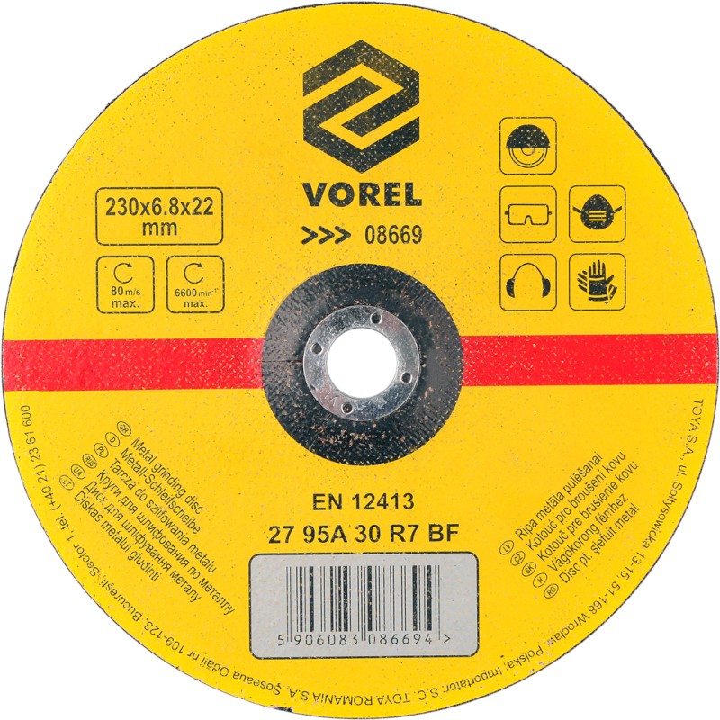 08669 VOREL Disc pentru slefuit metale 230x22x6.8mm