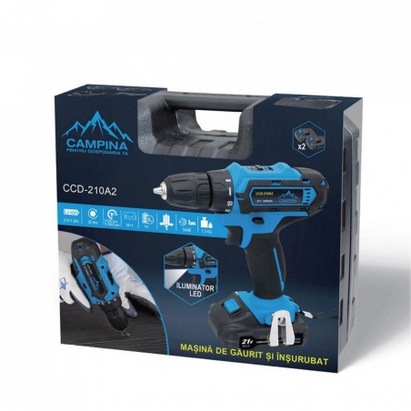 CCD-210A2 CAMPINA Bormasina cu 2xLi-Ion 21V 1.3Ah, 35Nm, mandrina 10mm