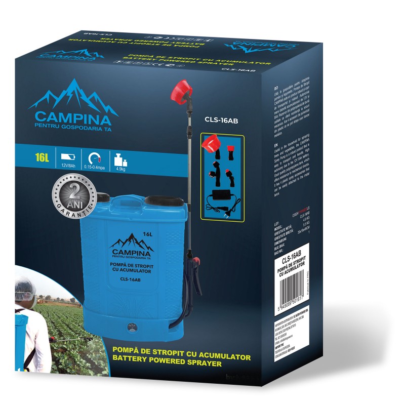 CLS-16AB CAMPINA Pompa de stropit cu acumulator PB 12V, 8.0Ah, rezervor 16 l