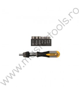 64651 VOREL Set surubelnita cu clichet si biti, 14 piese