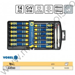64390 VOREL Set 14 surubelnite,varfuri drepte si cruce,mecanica fina