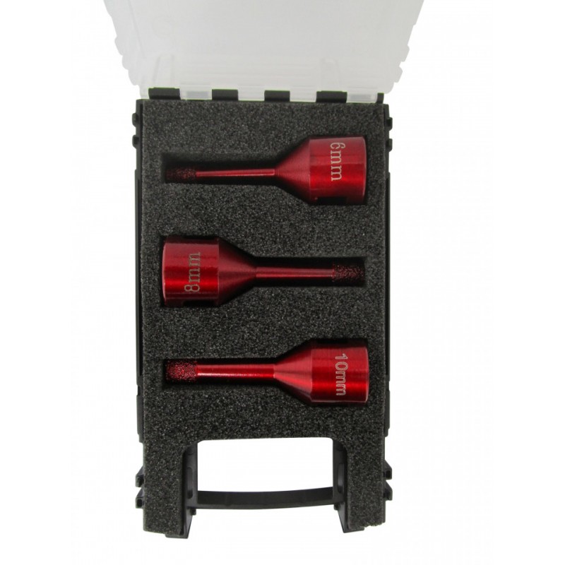 Set carote diamantata pt. gresie portelanata & piatra - diam. 6, 8, 10mm - cu ceara- Premium