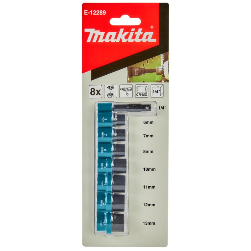 E-12289 Makita Set 7 chei tubulare de impact si adaptor, patrat 1/4"