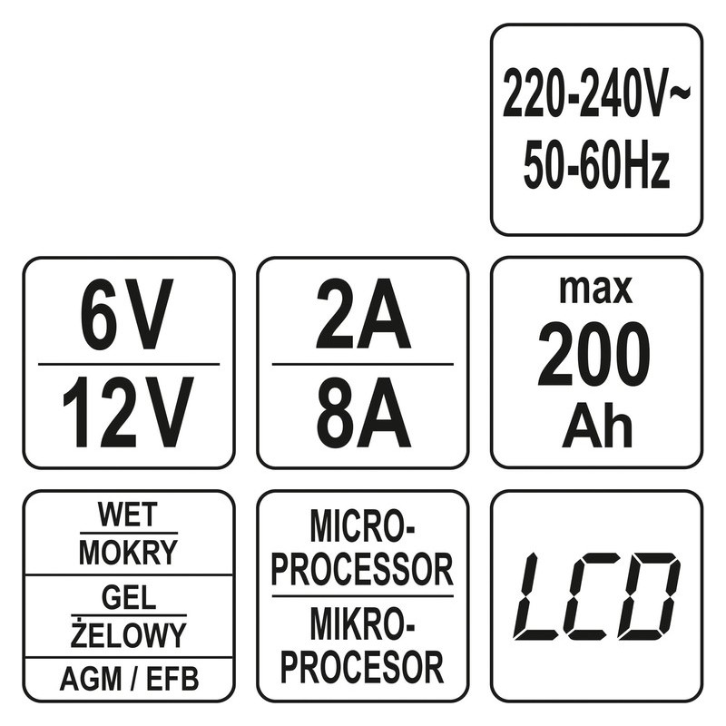YT-83001 YATO Redresor cu display LCD, gama 6V/2A, 12V/8A