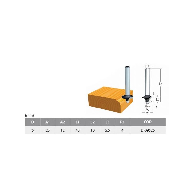 D-09525 MAKITA Freza rulment tesire,diametru 20mm,tija cilindrica 6mm