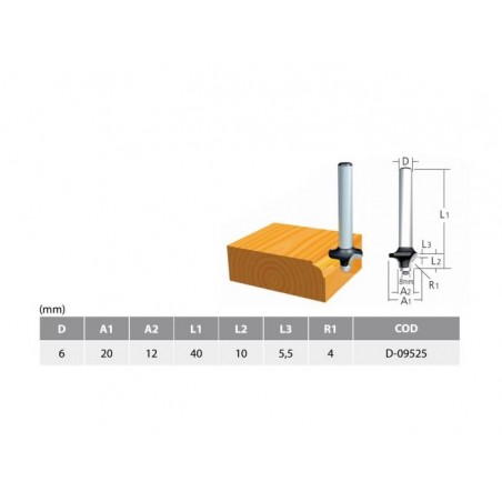 D-09525 MAKITA Freza rulment tesire,diametru 20mm,tija cilindrica 6mm