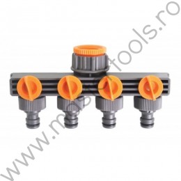 Distribuitor cu 4 cai 1/2-3/4 si robineti pentru furtun RAIDER