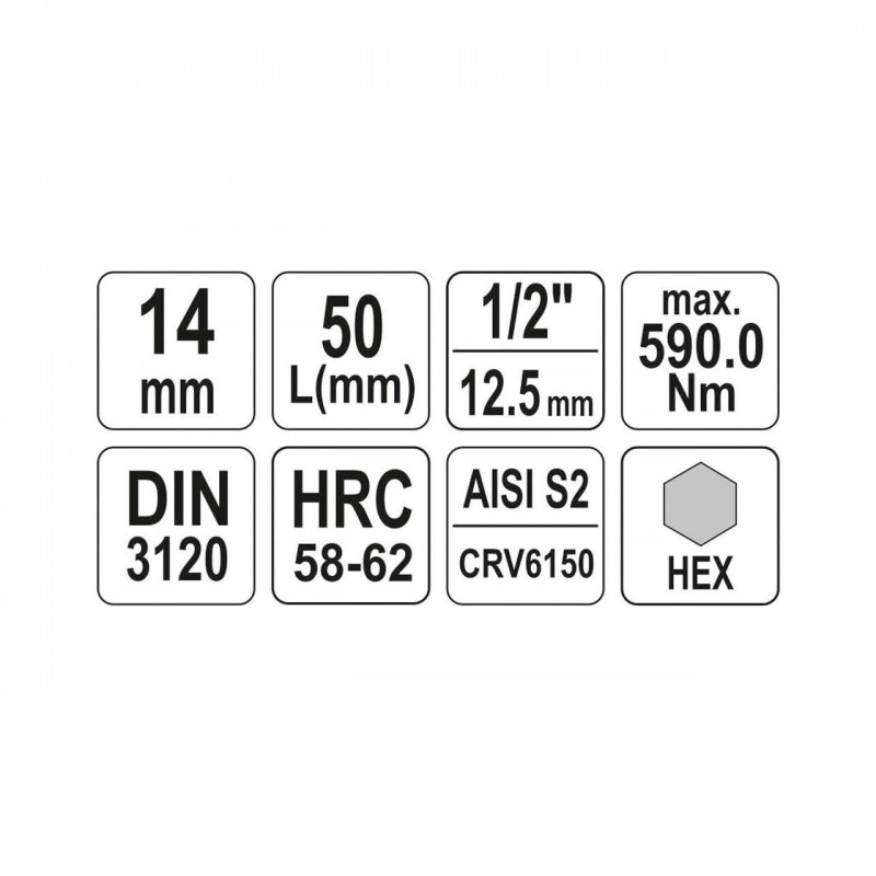 YT-04387YATO Bit hexagonal 14 mm, cu adaptor prindere patrat 1/2", lungime 55 mm
