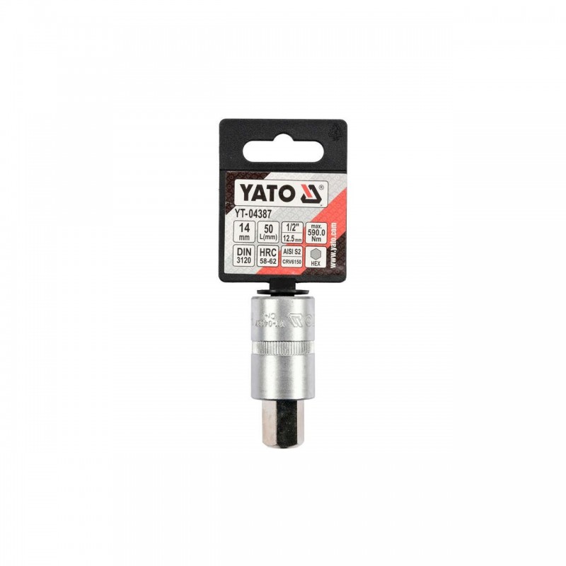 YT-04387YATO Bit hexagonal 14 mm, cu adaptor prindere patrat 1/2", lungime 55 mm
