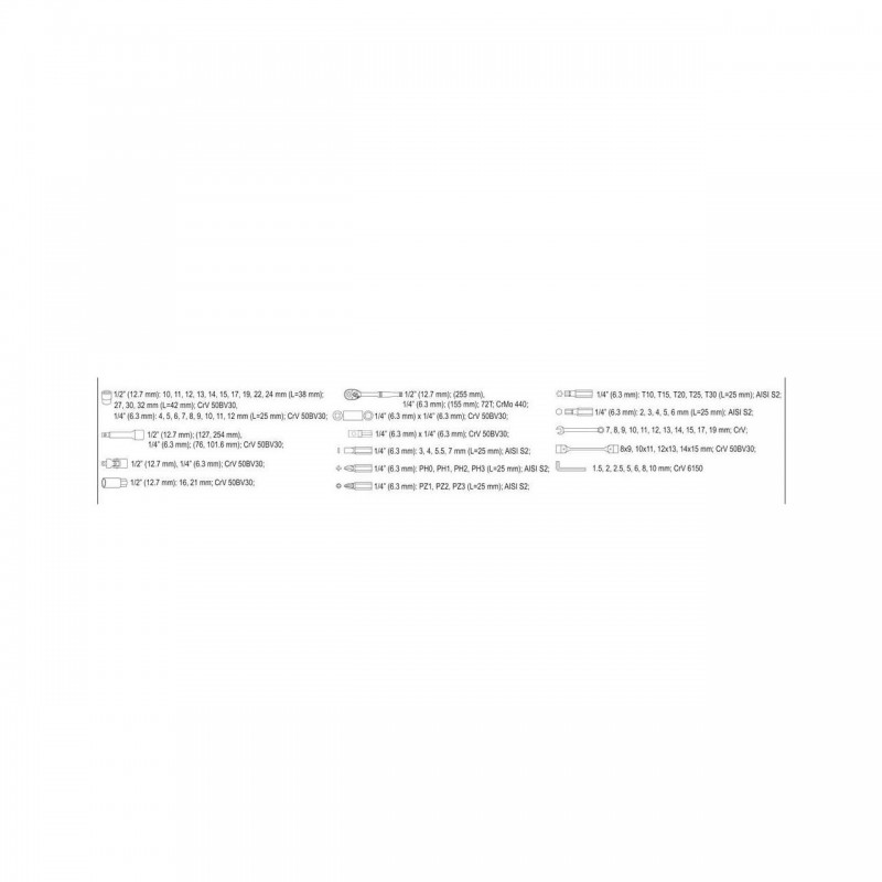 YT-38781Trusa de scule cu prindere 1/4" si 1/2", 77 piese