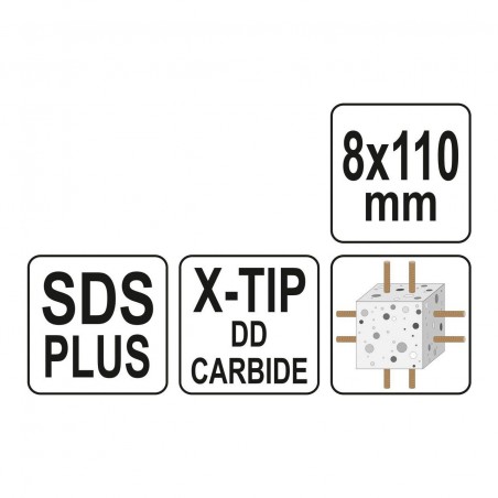 YT-41933 YATO Burghiu pentru beton,cu varf X, SDS PLUS, 8 x 110 mm