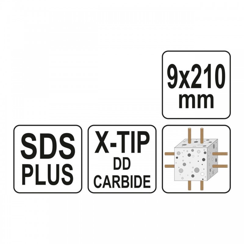 YT-41944 YATO Burghiu pentru beton,cu varf X, SDS PLUS, 9 x 210 mm