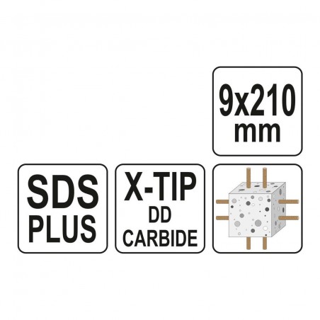 YT-41944 YATO Burghiu pentru beton,cu varf X, SDS PLUS, 9 x 210 mm