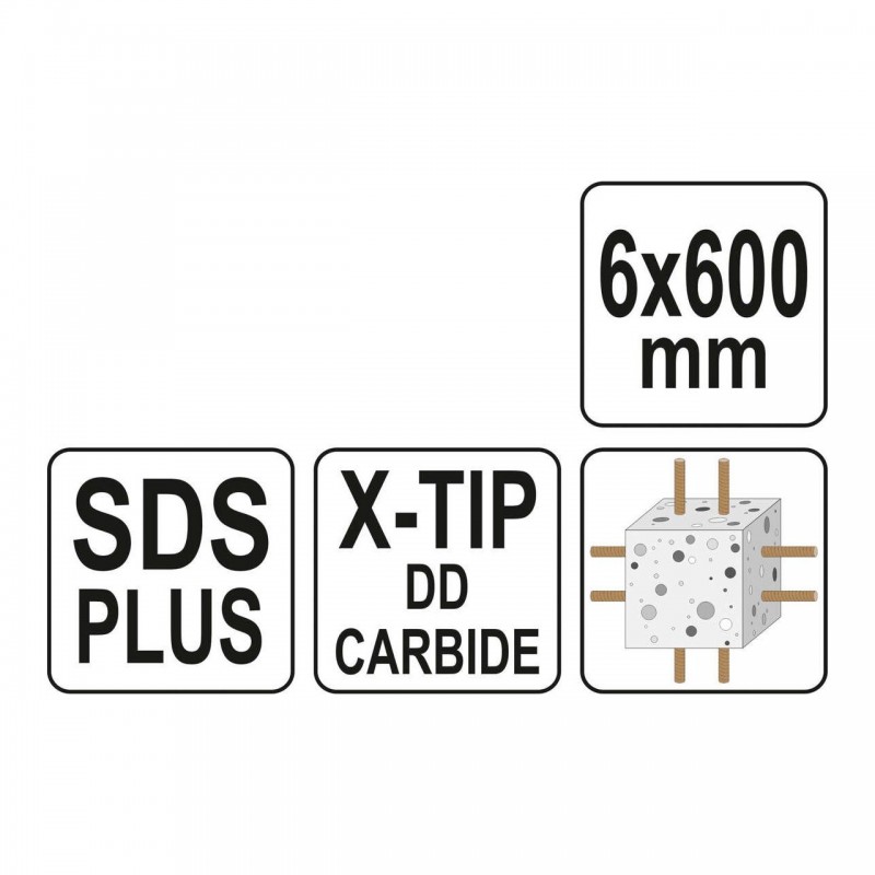 YT-41960 YATO Burghiu pentru beton,cu varf X, SDS PLUS, 6 x 600 mm