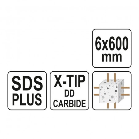 YT-41960 YATO Burghiu pentru beton,cu varf X, SDS PLUS, 6 x 600 mm