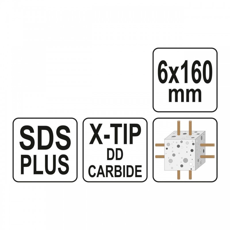 YT-41936 YATO Burghiu pentru beton,cu varf X, SDS PLUS, 6 x 160 mm