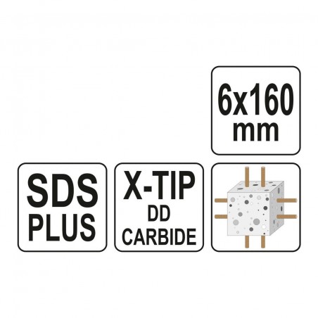 YT-41936 YATO Burghiu pentru beton,cu varf X, SDS PLUS, 6 x 160 mm