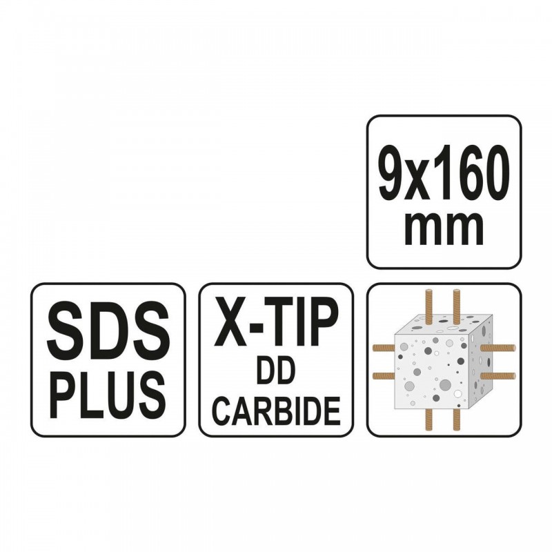 YT-41939 YATO Burghiu pentru beton,cu varf X, SDS PLUS, 9 x 160 mm