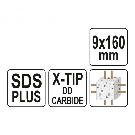 YT-41939 YATO Burghiu pentru beton,cu varf X, SDS PLUS, 9 x 160 mm