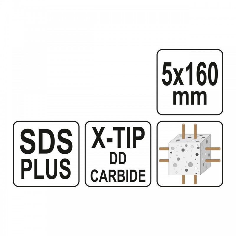 YT-41935 YATO Burghiu pentru beton,cu varf X, SDS PLUS, 5 x 160 mm