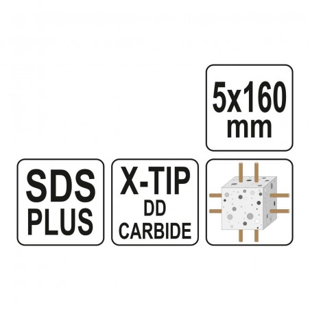 YT-41935 YATO Burghiu pentru beton,cu varf X, SDS PLUS, 5 x 160 mm
