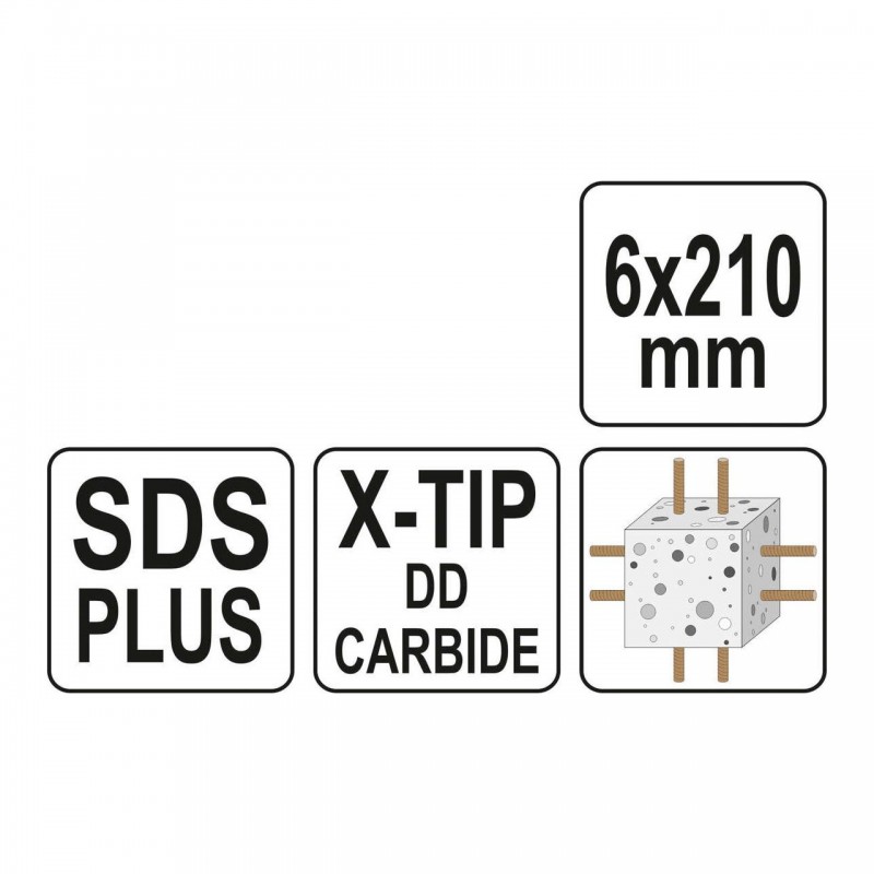 YT-41942 YATO Burghiu pentru beton,cu varf X, SDS PLUS, 6 x 210 mm