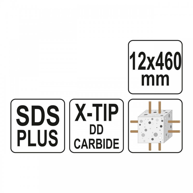 YT-41954 YATO Burghiu pentru beton,cu varf X, SDS PLUS, 12 x 460 mm