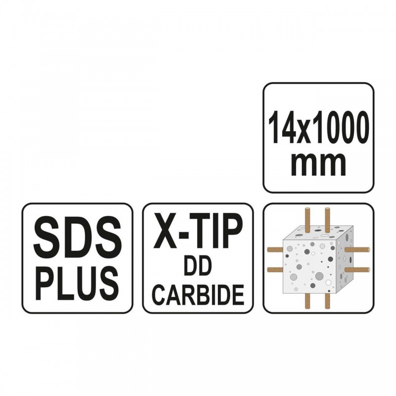 YT-41970 YATO Burghiu pentru beton,cu varf X, SDS PLUS, 14 x 1000 mm