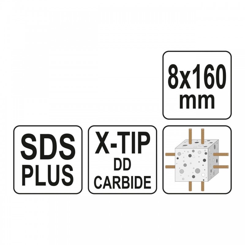 YT-41938 YATO Burghiu pentru beton,cu varf X, SDS PLUS, 8 x 160 mm