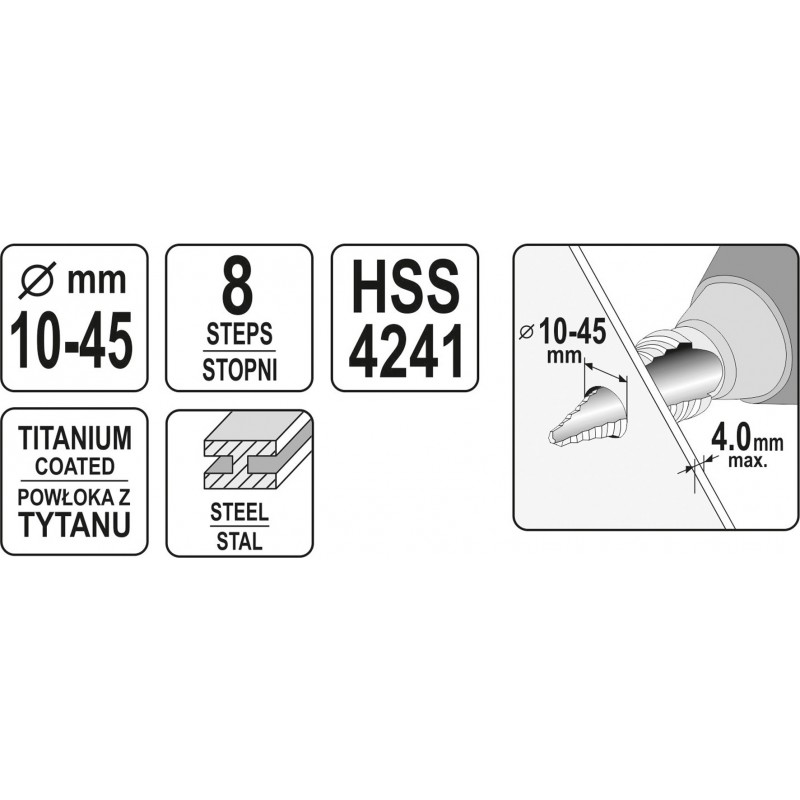YT-44742 YATO Burghiu in trepte 10 - 45 mm