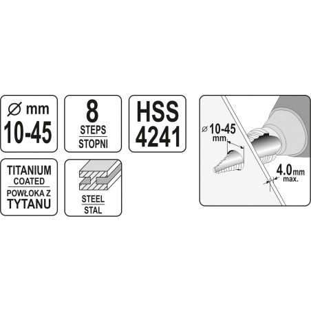 YT-44742 YATO Burghiu in trepte 10 - 45 mm