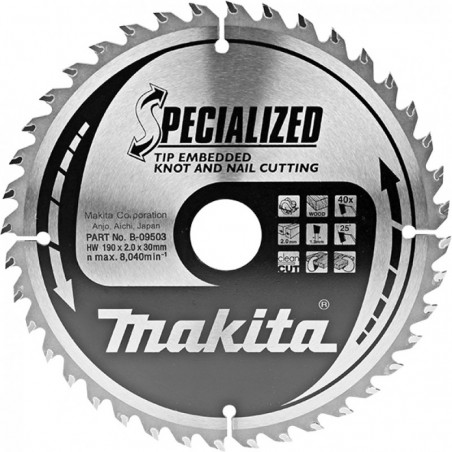 B-09503 MAKITA Panza ferastrau circular SPECIALIZAT,190x30 mm,40 dinti