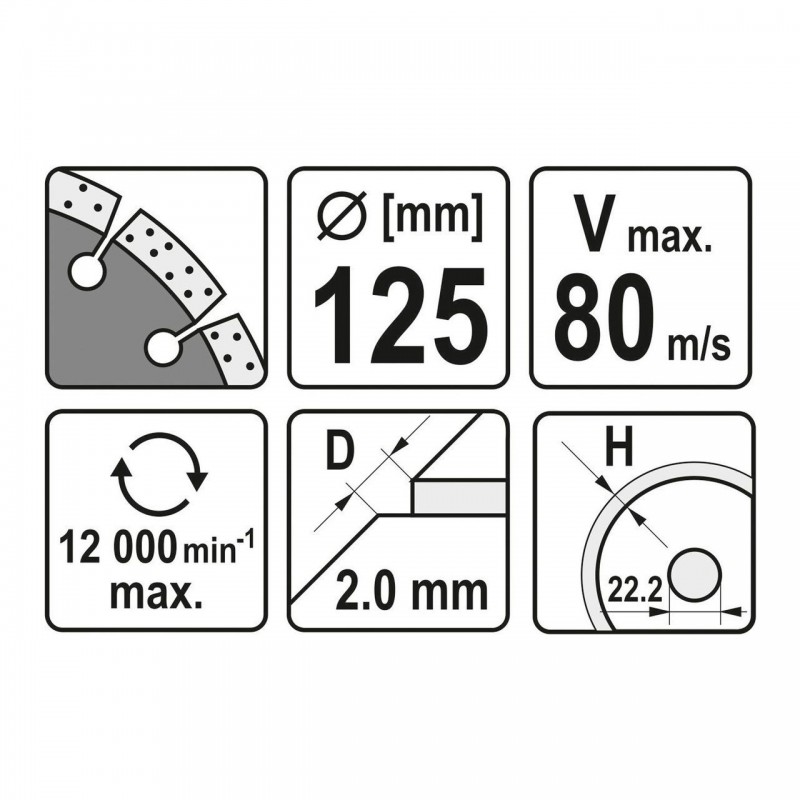 YT-59962 YATO Disc diamantat segmentat 125 x 22.2 x 2 mm