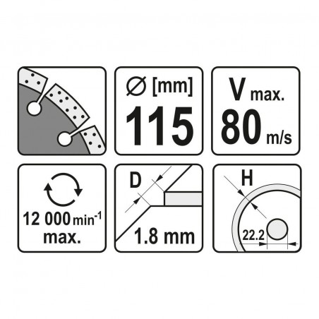 YT-59961 YATO Disc diamantat segmentat 115 x 22.2 x 1.8 mm