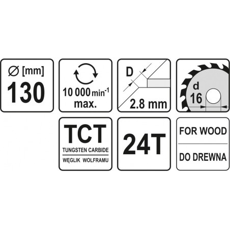 YT-6050 YATO Disc circular taiat lemn, 130 x 16 x 2.8 mm, cu 24 dinti
