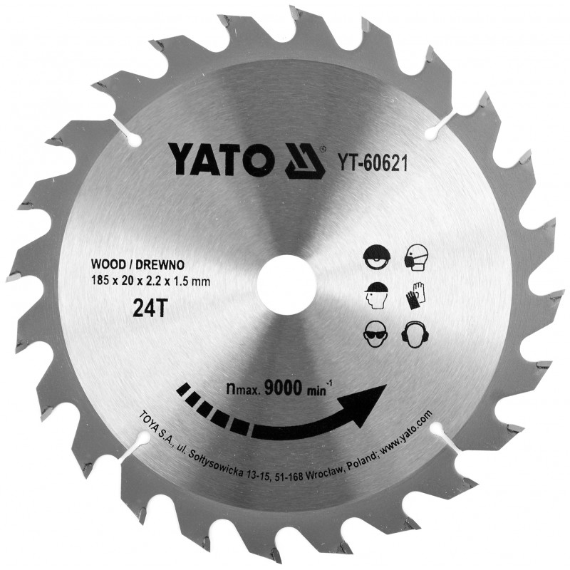 YT-60621 YATO Disc circular pentru taiat lemn 185 x 24T x 20 mm.