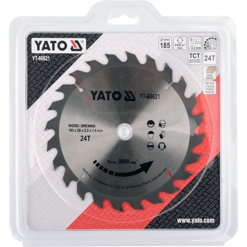 YT-60621 YATO Disc circular pentru taiat lemn 185 x 24T x 20 mm.