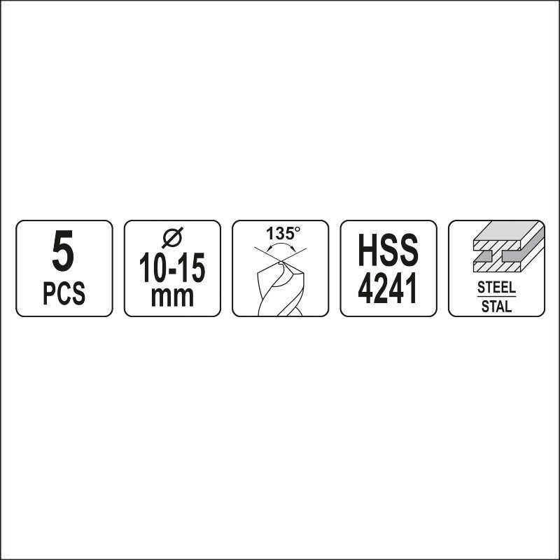 YT-44622 YATO Set burghie pentru metal 10 - 15 mm, 5 buc